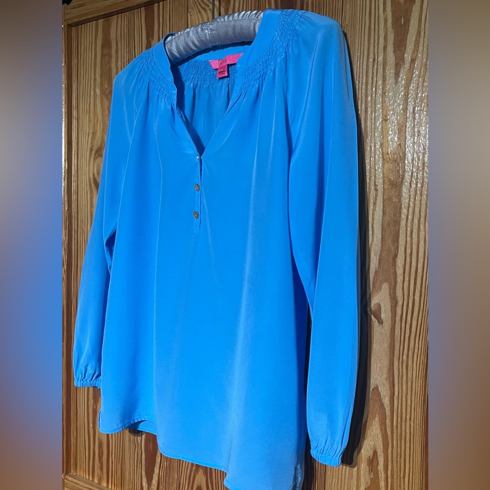 LILLY PULITZER Elsa Silk Top Caribbean Blue MSRP $178 - Picture 3 of 16